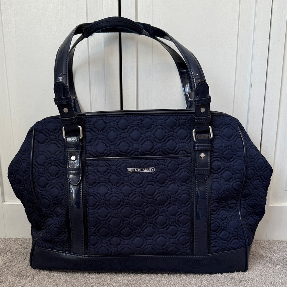 Vera Bradley Midnight Blue Quilted Tote Bag w/ Patent Leather Handles & Bottom